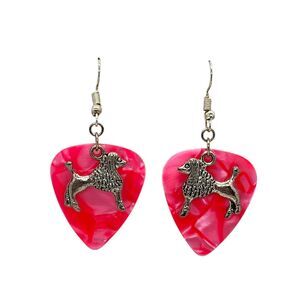 Poodle Dog Charm on Guitar on Pick Earrings - Choose Color - Handmade in USA